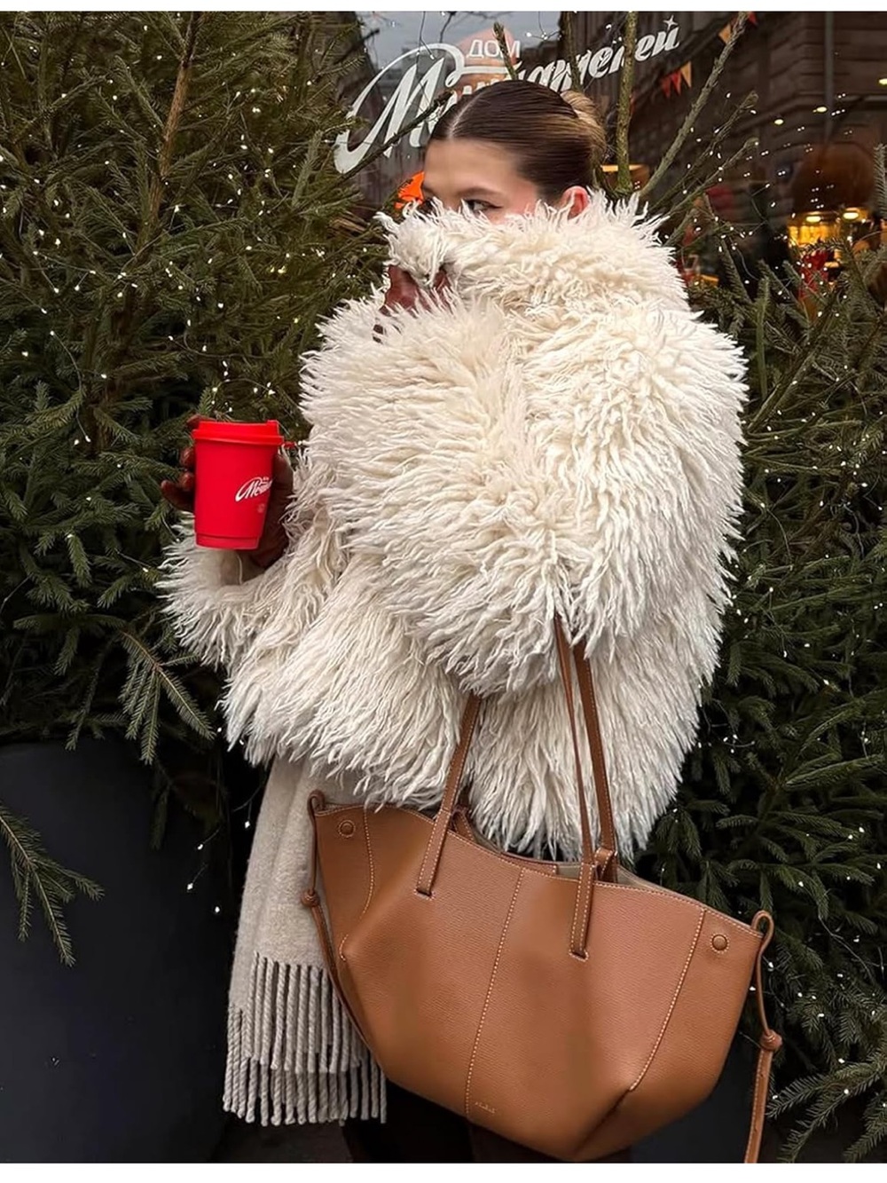 Plush Cream Shaggy Faux Fur Coat - Women's Jacket